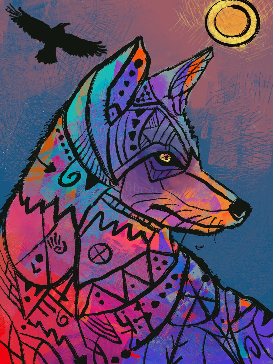 Coyote and Raven — digital artwork by Tom Myer