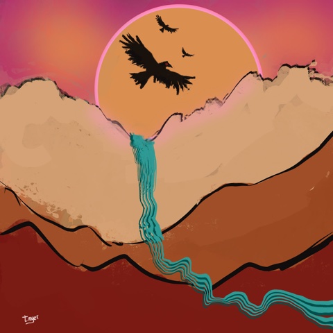 Flowing Water Soaring Birds — digital artwork by Tom Myer