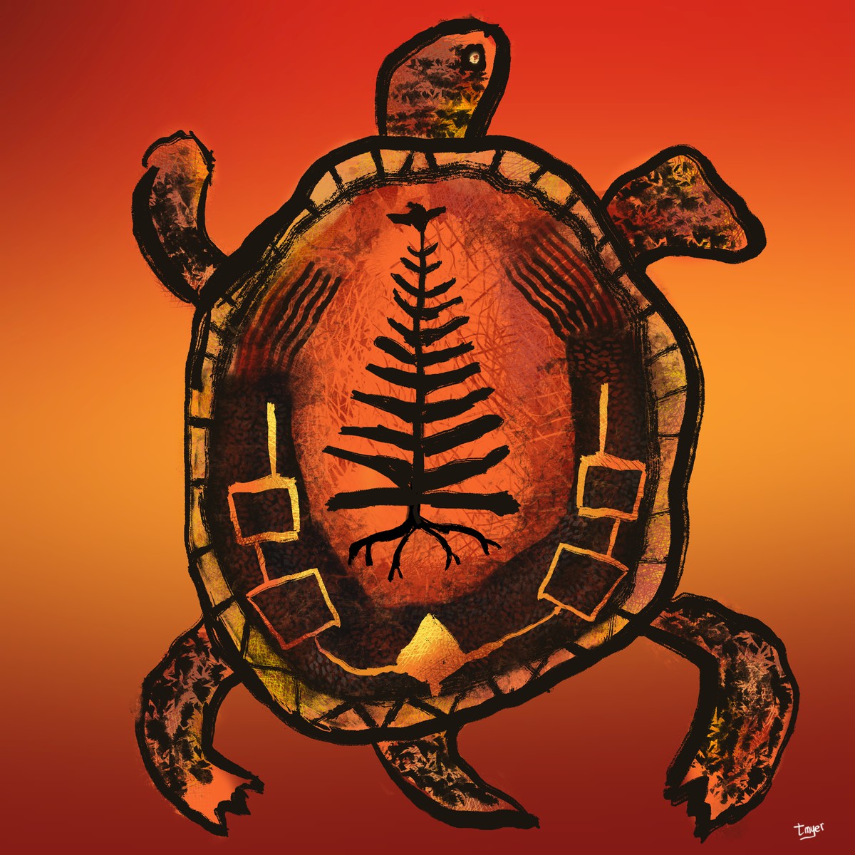 Haudenosaunee Turtle with Wampum Belt — digital artwork by Tom Myer