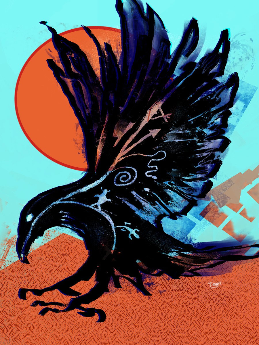 Petroglyph Raven — digital artwork by Tom Myer