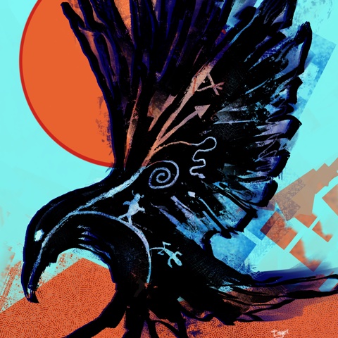 Petroglyph Raven — digital artwork by Tom Myer