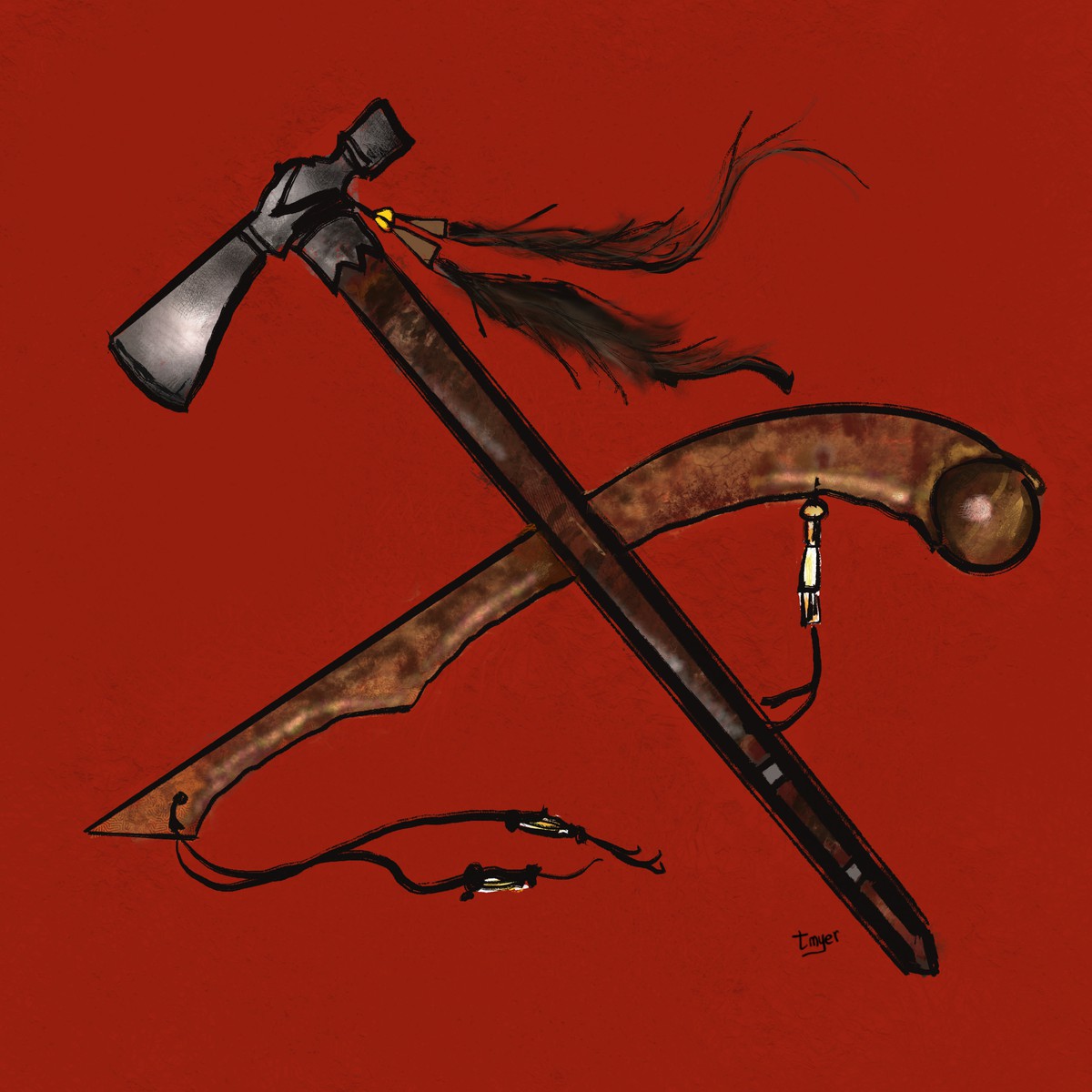 War Club and Tomahawk — digital artwork by Tom Myer
